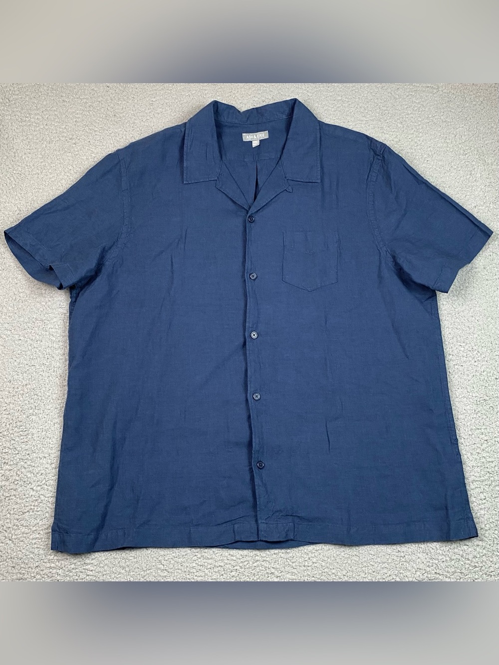 Ash & Erie Linen Camp Shirt Men's Size XXL Blue Short Sleeve Loop Collar Button